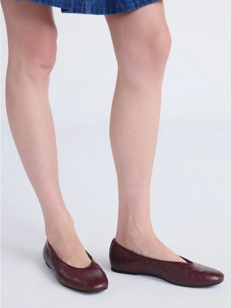 Woven Burgundy Ballet Flats - Women